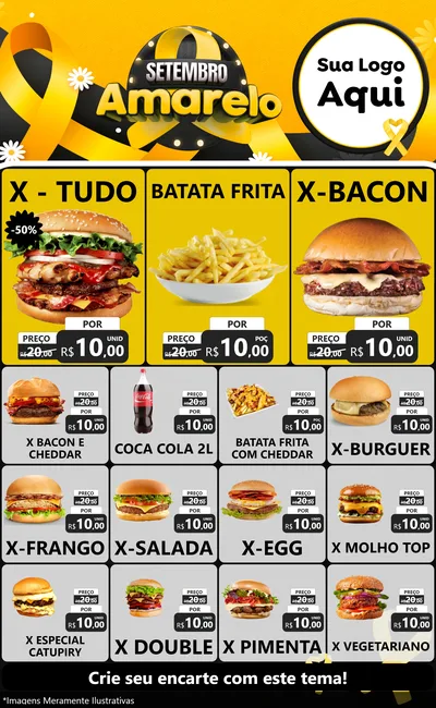 Modelo de Encarte para Encarte Grande com o tema Setembro Amarelo para Hamburgueria