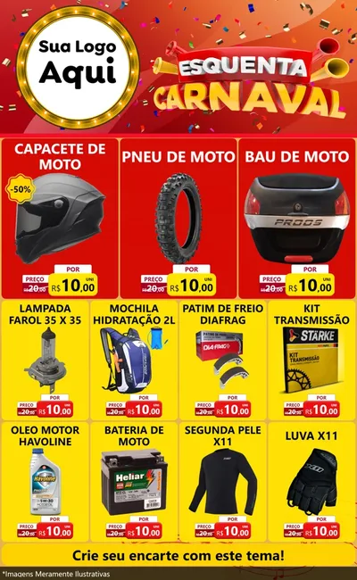 Modelo de Encarte para Encarte Grande com o tema Esquenta Carnaval para Moto peças