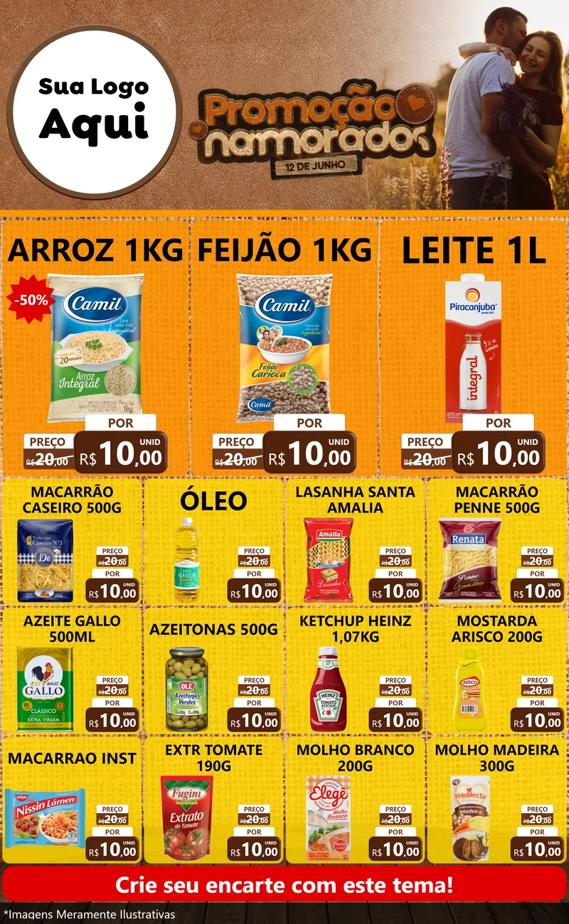 Modelo de Encarte para Encarte Grande com o tema Promoção Namorados para Supermercado
