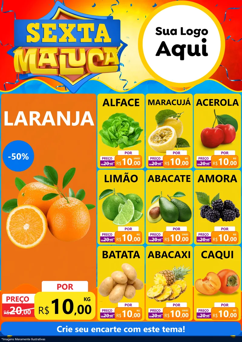 Modelo de Encarte para Encarte A4 Vertical com o tema Sexta Maluca para Hortifrúti