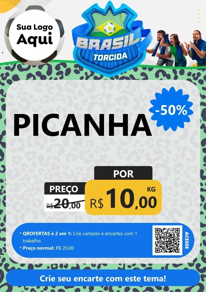 Modelo de Cartaz para Cartaz A4 Vertical com o tema Brasil Torcida - Copa para Açougue