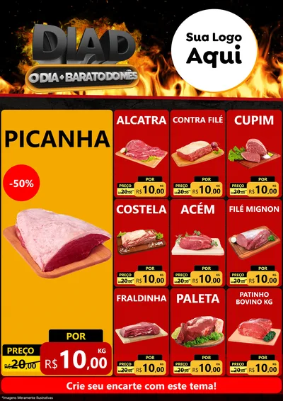 Modelo de Encarte para Encarte A4 Vertical com o tema Dia D, O Dia Mais Barato Do Mês para Açougue