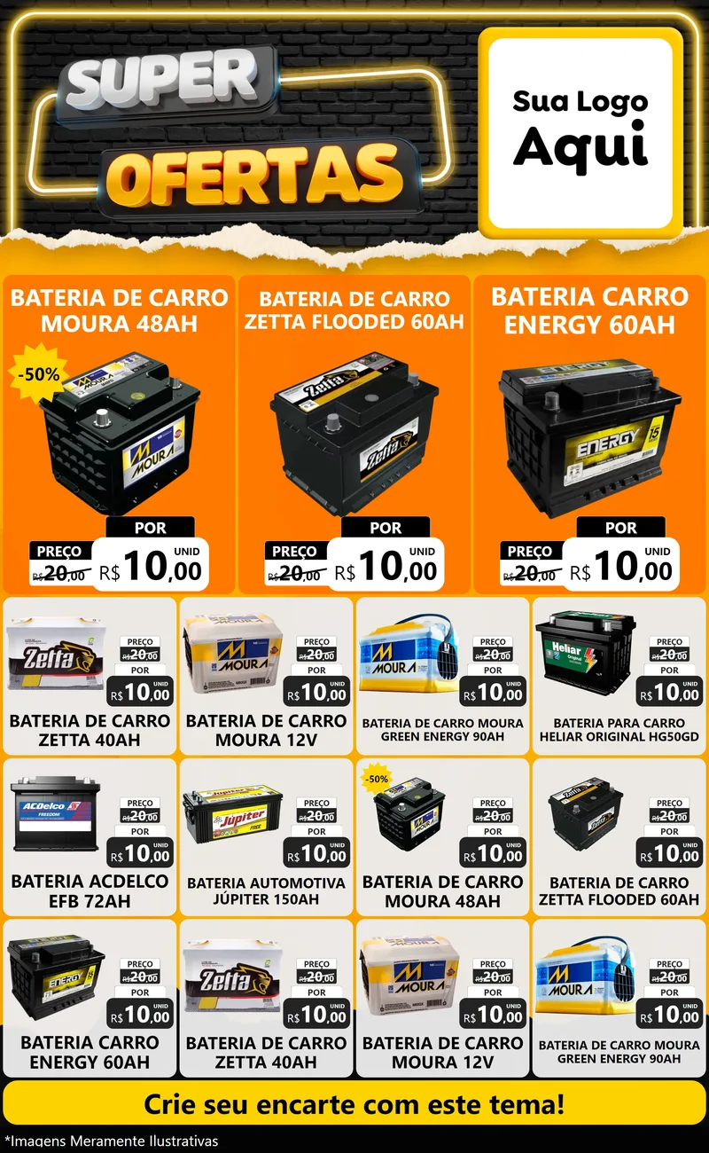 Modelo de Encarte para Encarte Grande com o tema Super Ofertas para Baterias Elétricas