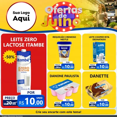 Modelo de Rede Social para Feed Facebook com o tema Ofertas de Julho para Frios e Laticínios