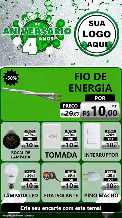Modelo de Rede Social para Stories com o tema Promoção de Aniversário - 4 Anos para Materiais Elétricos