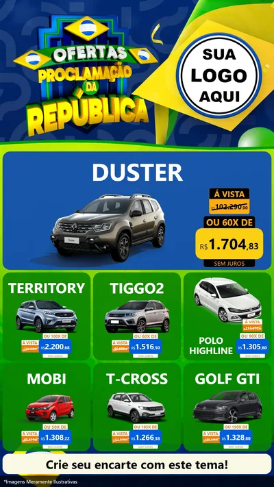 Modelo de Rede Social para Stories com o tema Ofertas Proclamação da República para Concessionaria de Carros