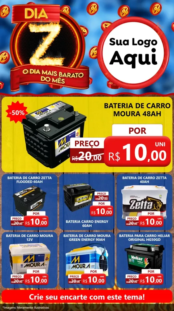 Modelo de Rede Social para Stories com o tema Dia Z - O Dia Mais Barato Do Mês para Baterias Elétricas