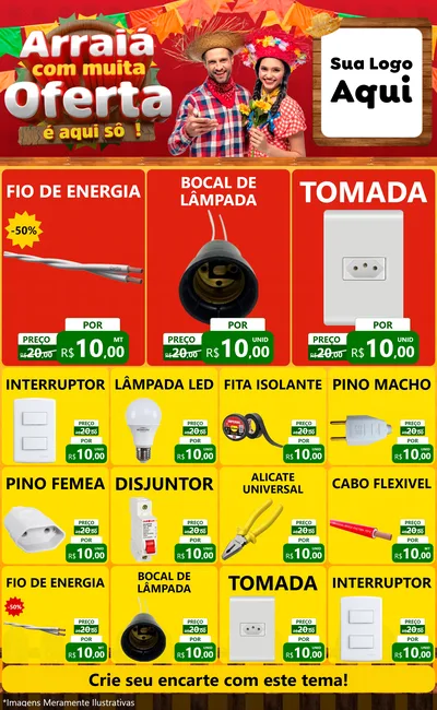 Modelo de Encarte para Encarte Grande com o tema Arraiá Com Muita Oferta - É Aqui Sô! para Materiais Elétricos