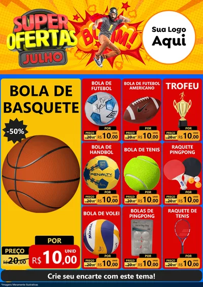 Modelo de Encarte para Encarte A4 Vertical com o tema Super Ofertas Julho para Artigos Esportivos