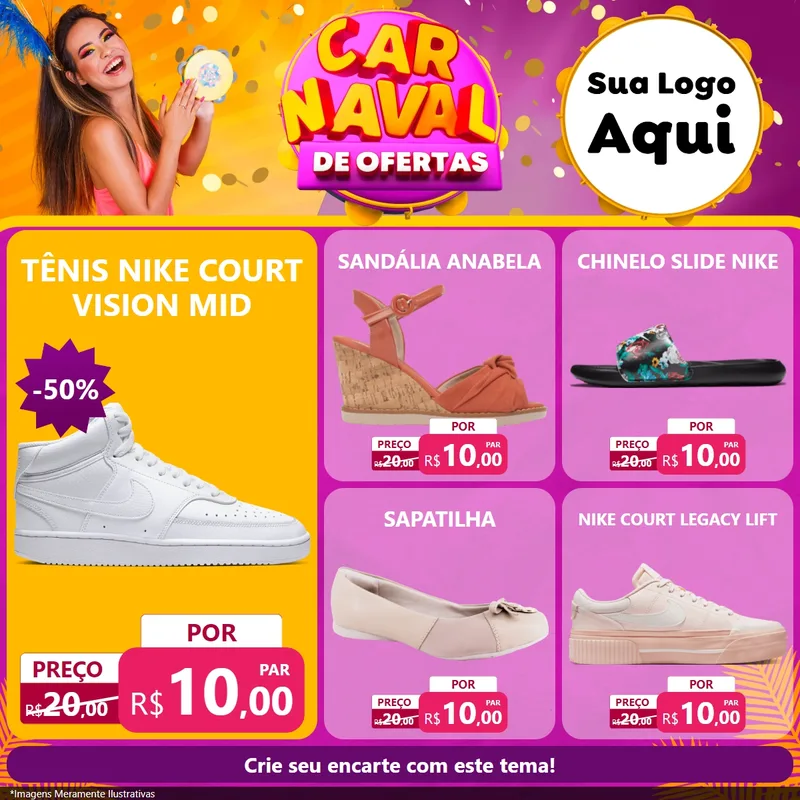 Modelo de Rede Social para Feed Facebook com o tema Carnaval de Ofertas para Calçados