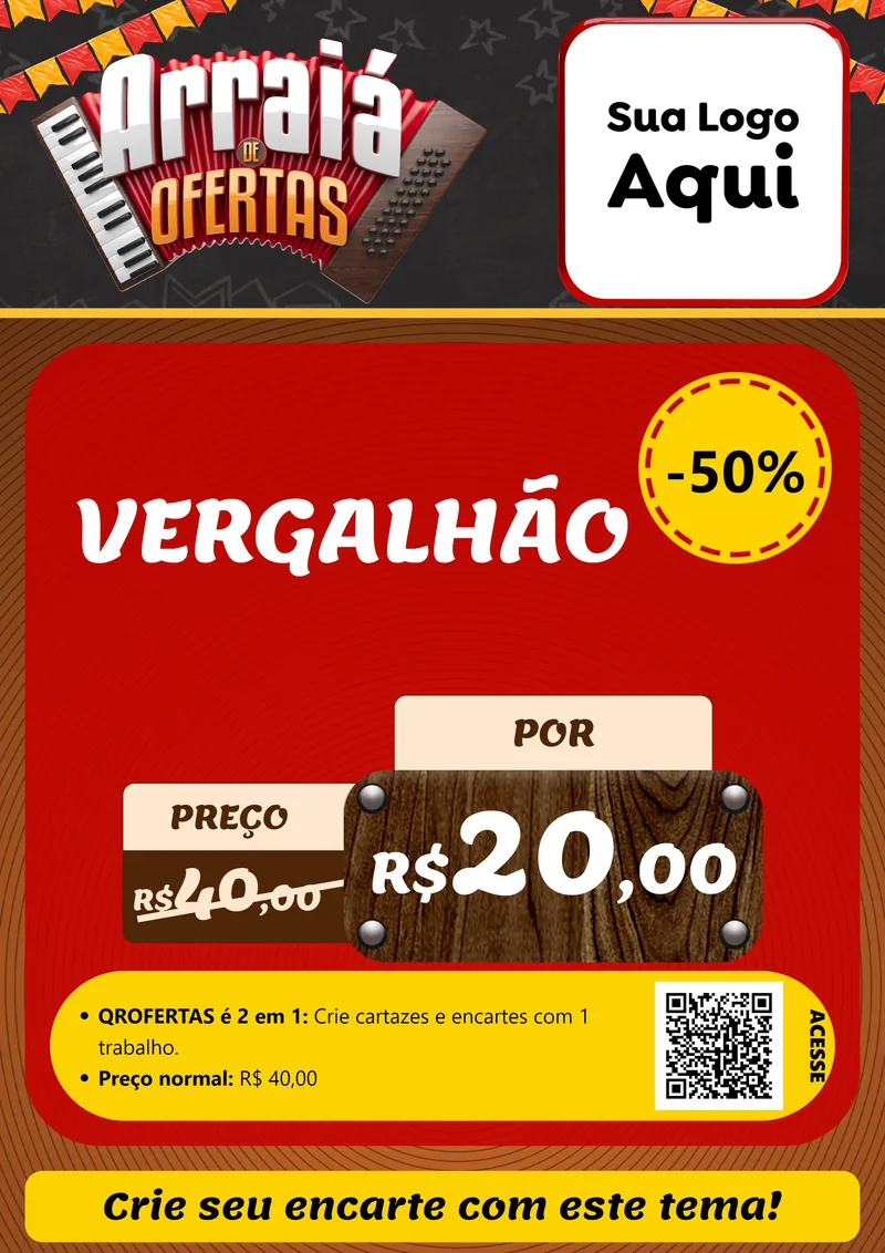 Modelo de Cartaz para Cartaz A4 Vertical com o tema Arraiá de Ofertas - Junina para Ferragens