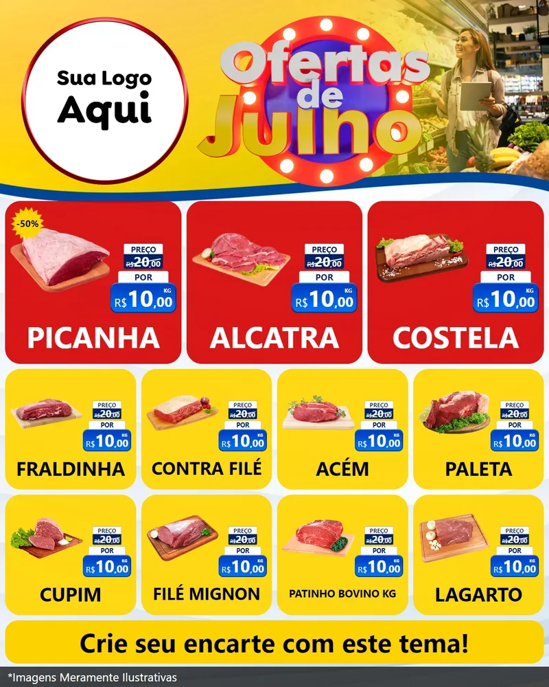 Modelo de Rede Social para Feed Instagram com o tema Ofertas de Julho para Açougue
