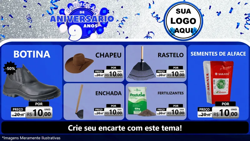 Modelo de TV para TV Horizontal com o tema Promoção de Aniversário - 9 Anos para Agropecuária
