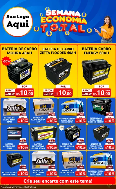 Modelo de Encarte para Encarte Grande com o tema Semana Economia Total para Baterias Elétricas