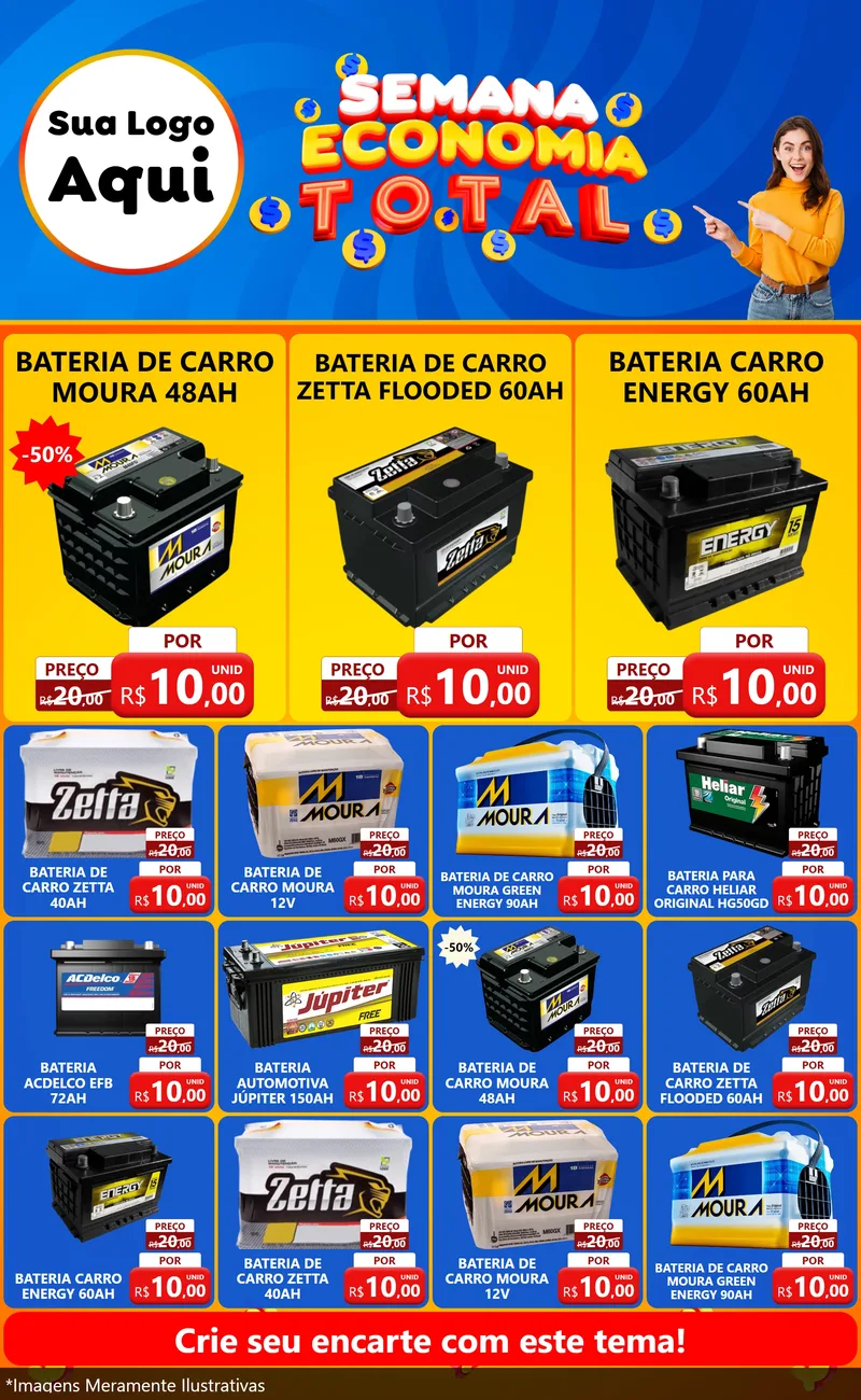 Modelo de Encarte para Encarte Grande com o tema Semana Economia Total para Baterias Elétricas
