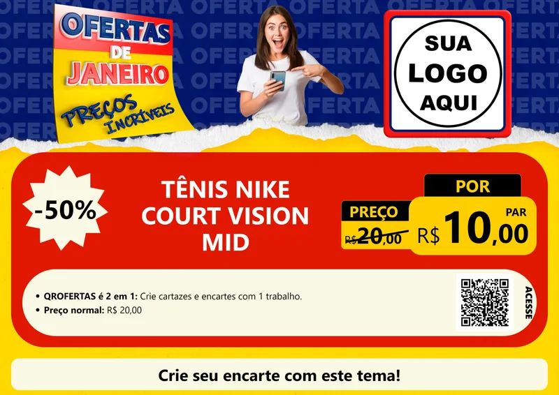 Modelo de Cartaz para Cartaz A4 Horizontal com o tema Ofertas de Janeiro - Preços Incríveis para Calçados