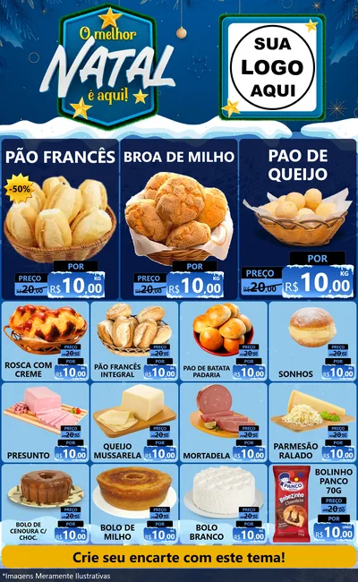 Modelo de Encarte para Encarte Grande com o tema O Melhor Natal É Aqui! para Padaria