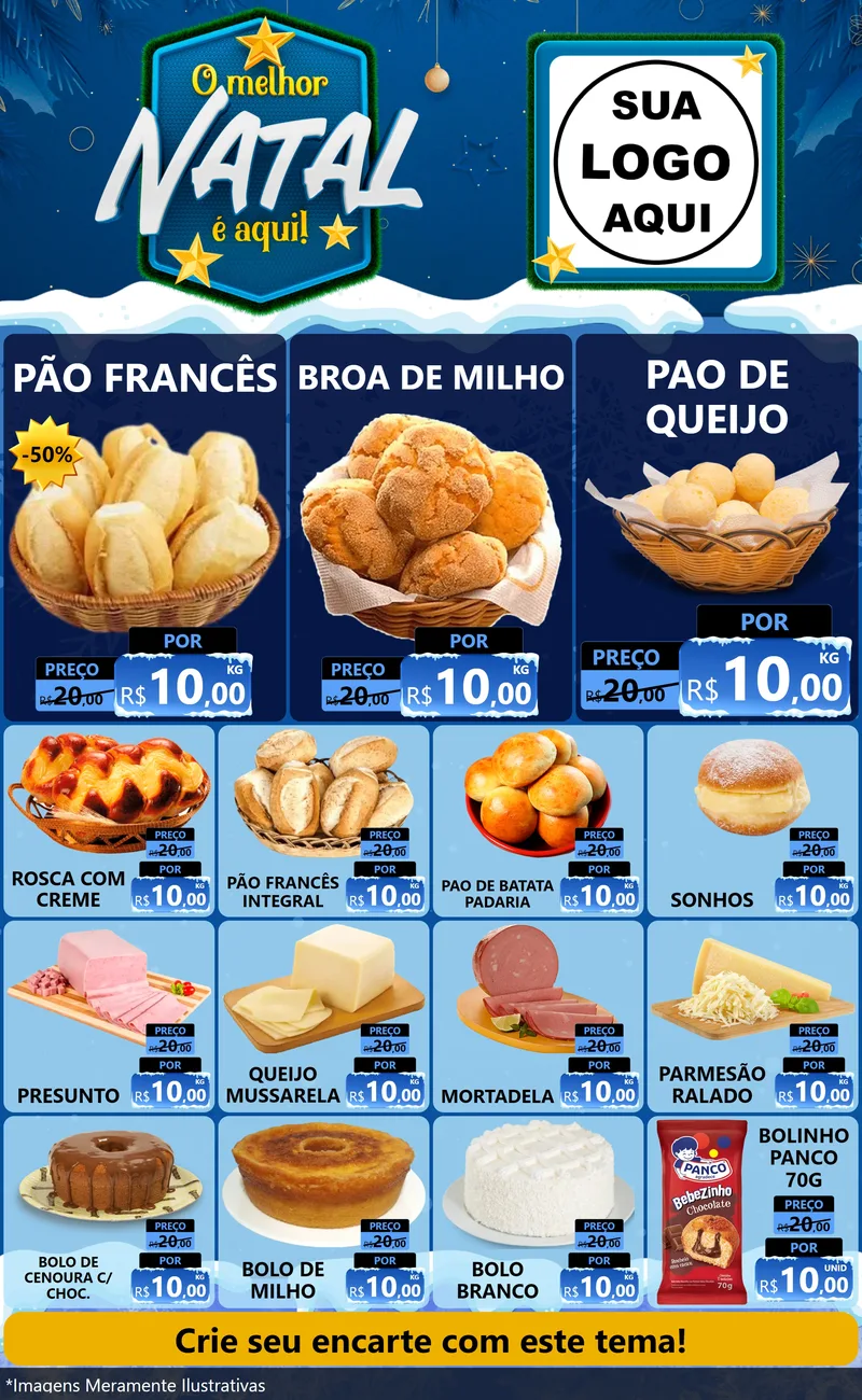Modelo de Encarte para Encarte Grande com o tema O Melhor Natal É Aqui! para Padaria