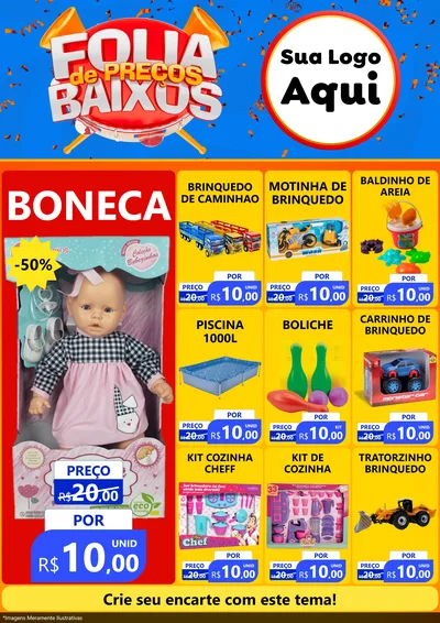 Modelo de Encarte para Encarte A4 Vertical com o tema Folia de Preços Baixos para Brinquedos