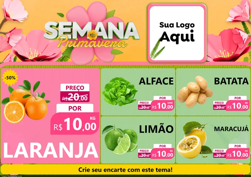 Modelo de Encarte para Encarte A4 Horizontal com o tema Semana da Primavera para Hortifrúti