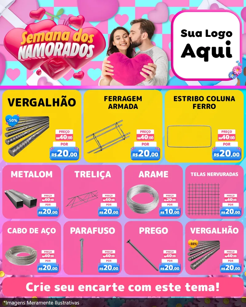 Modelo de Rede Social para Feed Instagram com o tema Semana dos Namorados para Ferragens