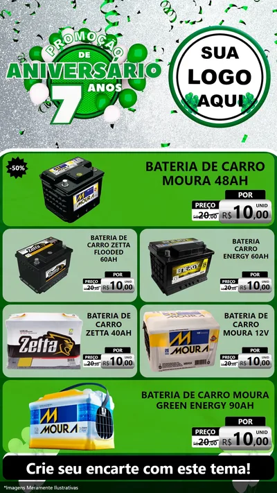Modelo de TV para TV Vertical com o tema Promoção de Aniversário - 7 Anos para Baterias Elétricas