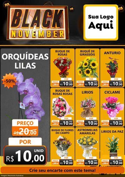 Modelo de Encarte para Encarte A4 Vertical com o tema Black November para Floricultura e jardim