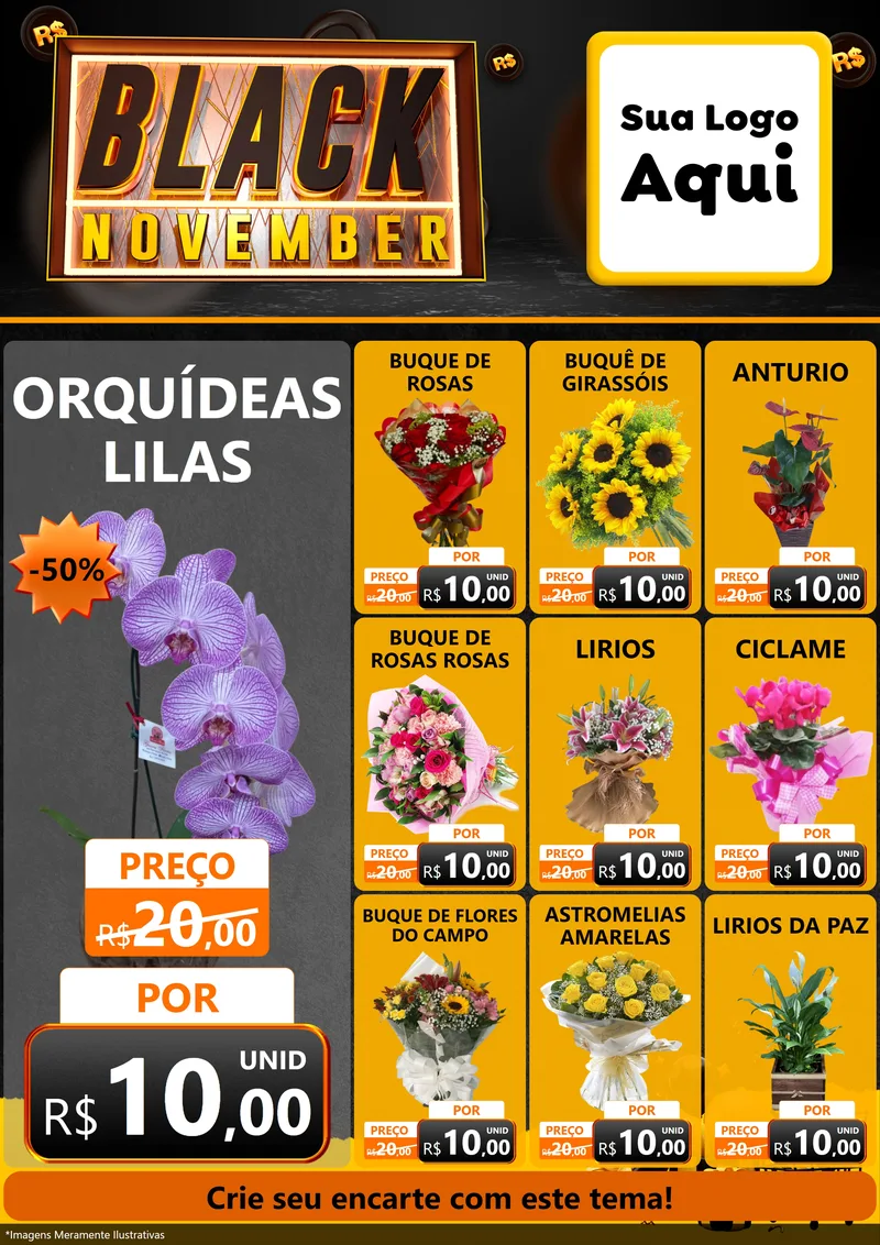 Modelo de Encarte para Encarte A4 Vertical com o tema Black November para Floricultura e jardim