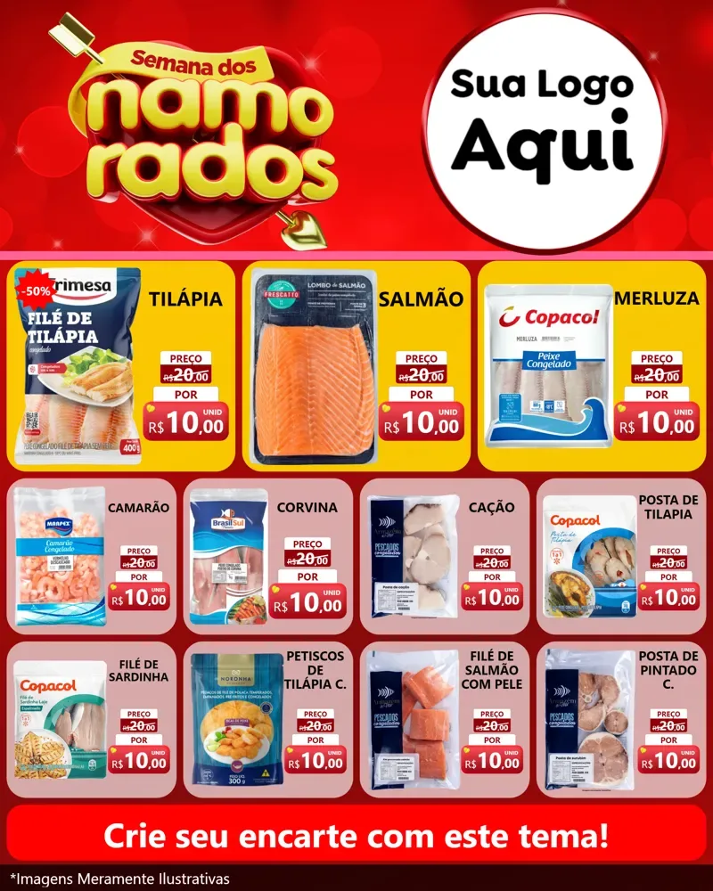 Modelo de Rede Social para Feed Instagram com o tema Semana dos namorados para Peixaria
