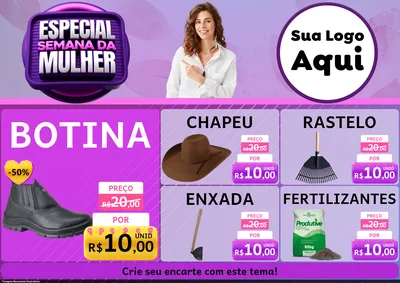 Modelo de Encarte para Encarte A4 Horizontal com o tema Especial Semana da Mulher para Agropecuária