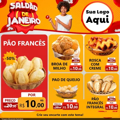 Modelo de Rede Social para Feed Facebook com o tema Saldão de Janeiro para Padaria