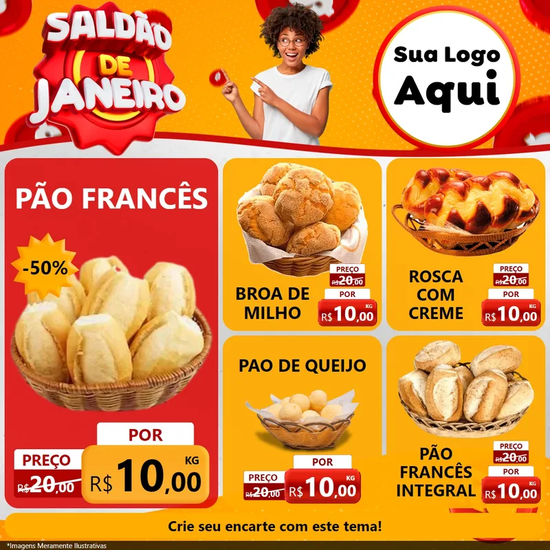 Modelo de Rede Social para Feed Facebook com o tema Saldão de Janeiro para Padaria