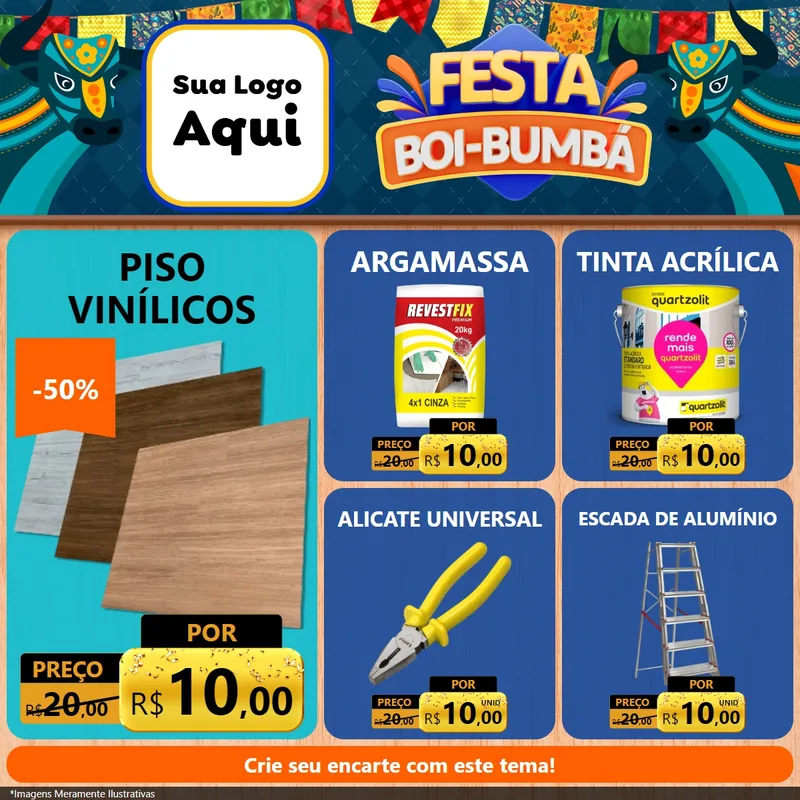 Modelo de Rede Social para Feed Facebook com o tema Festa Boi Bumbá para Material para Construção