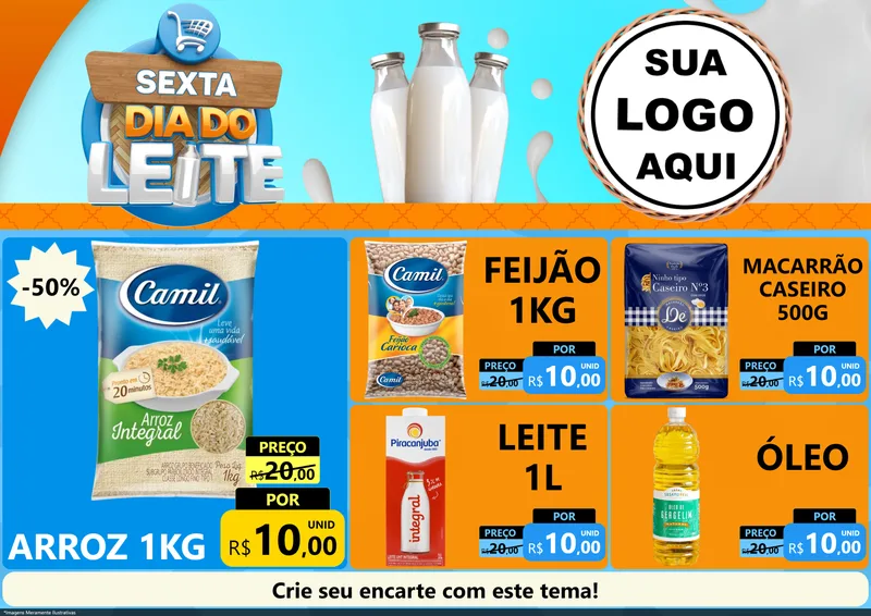 Modelo de Encarte para Encarte A4 Horizontal com o tema Sexta Dia do Leite para Supermercado