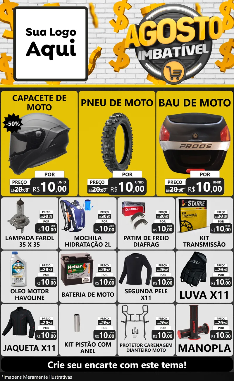 Modelo de Encarte para Encarte Grande com o tema Agosto imbatível para Moto peças