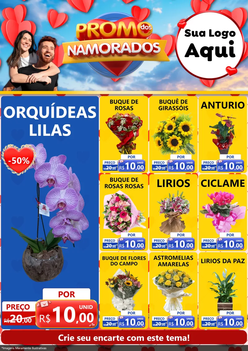 Modelo de Encarte para Encarte A4 Vertical com o tema Promo dos Namorados para Floricultura e jardim