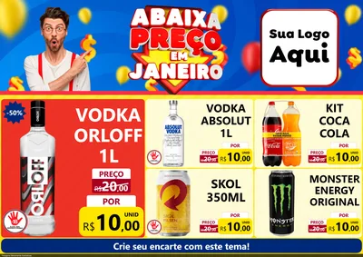Modelo de Encarte para Encarte A4 Horizontal com o tema Abaixa Preço em Janeiro para Distribuidora de bebidas
