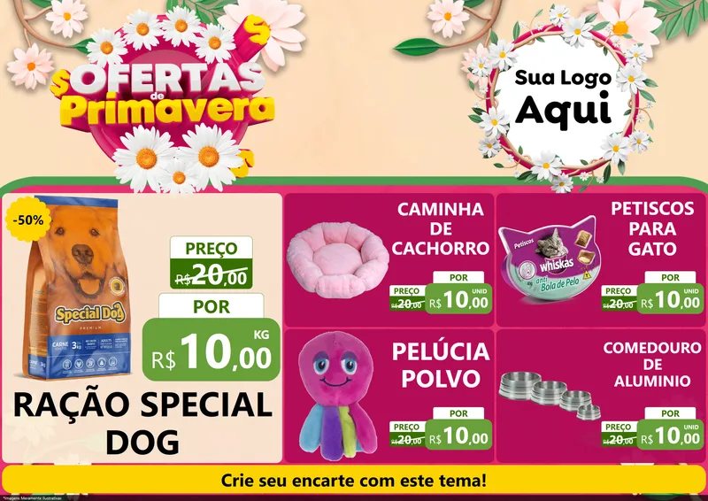 Modelo de Encarte para Encarte A4 Horizontal com o tema Ofertas de Primavera para Pet Shop