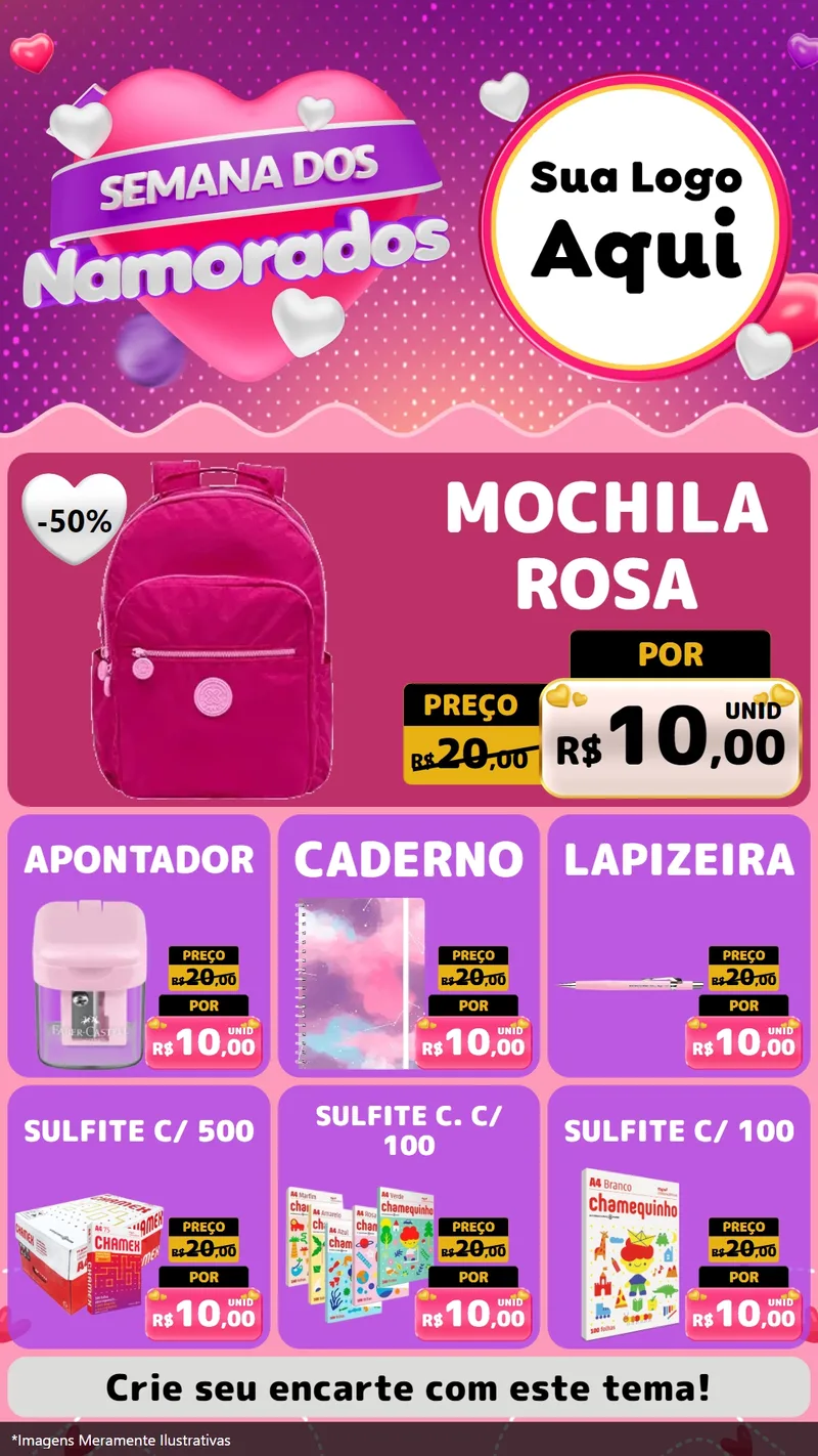 Modelo de Rede Social para Stories com o tema Semana dos Namorados para Papelaria