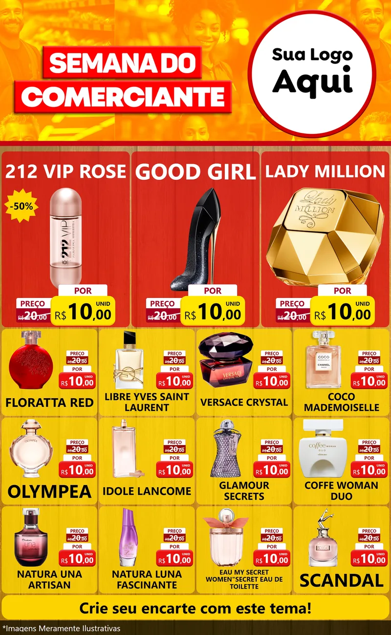 Modelo de Encarte para Encarte Grande com o tema Semana do Comerciante para Perfumes