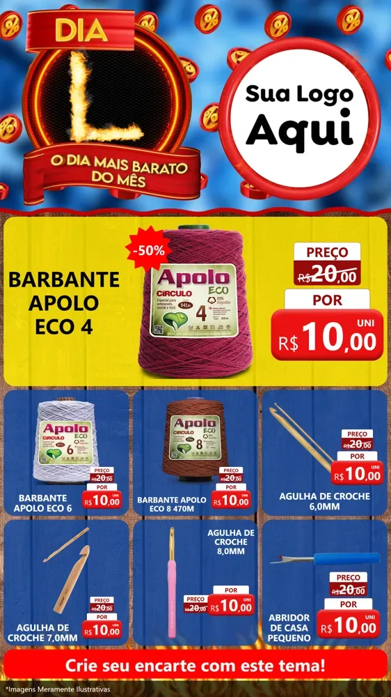 Modelo de Rede Social para Stories com o tema Dia L - O Dia Mais Barato Do Mês para Armarinho e Aviamentos