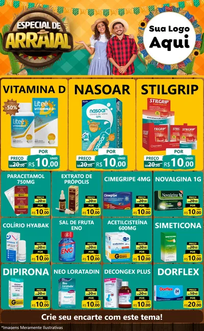 Modelo de Encarte para Encarte Grande com o tema Especial De Arraial para Farmácia