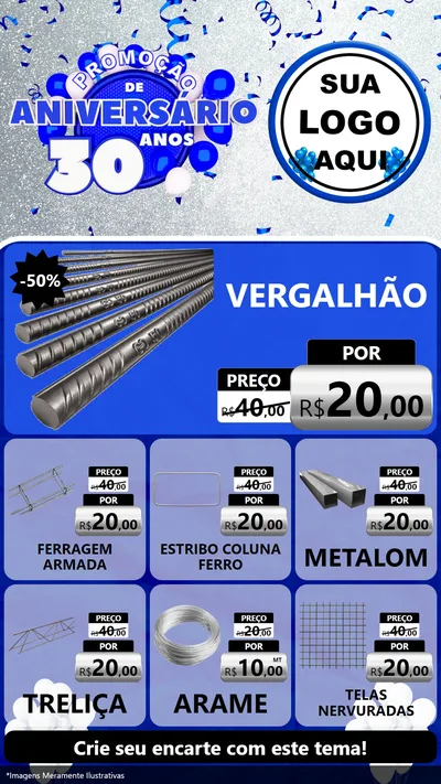 Modelo de Rede Social para Stories com o tema Promoção de Aniversário - 30 Anos para Ferragens