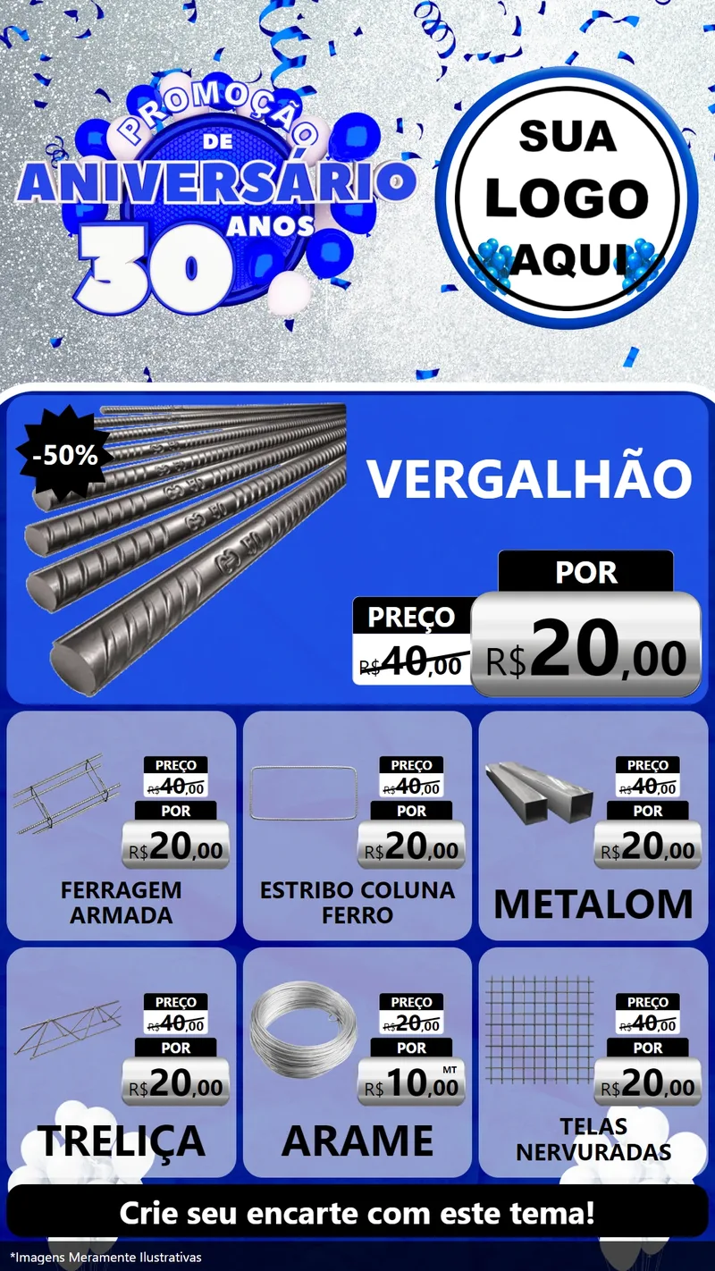 Modelo de Rede Social para Stories com o tema Promoção de Aniversário - 30 Anos para Ferragens