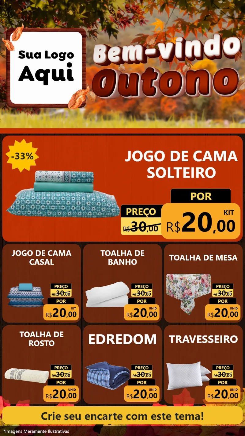 Modelo de Rede Social para Stories com o tema Bem-vindo Outono para Cama, Mesa e Banho