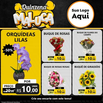 Modelo de Rede Social para Feed Facebook com o tema Quinzena Maluca para Floricultura e jardim