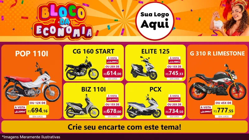 Modelo de TV para TV Horizontal com o tema Bloco da Economia para Concessionaria de Motos