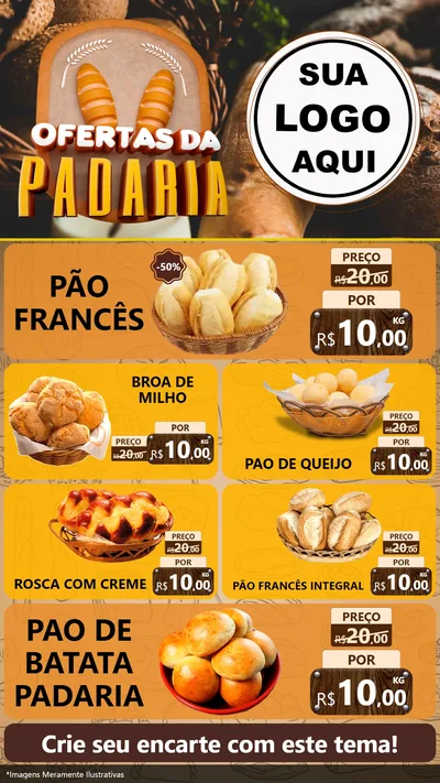 Modelo de TV para TV Vertical com o tema Ofertas da Padaria para Padaria