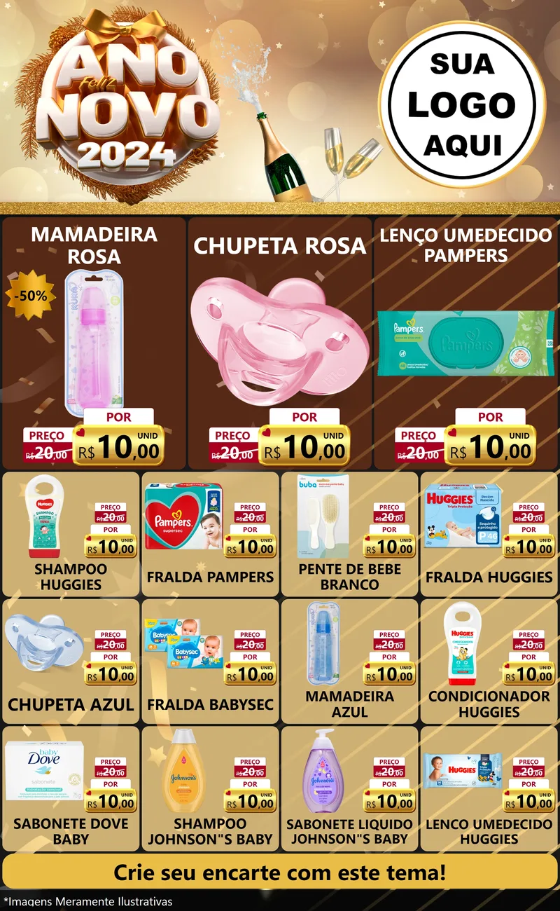 Modelo de Encarte para Encarte Grande com o tema Feliz Ano Novo 2027 para Bebês