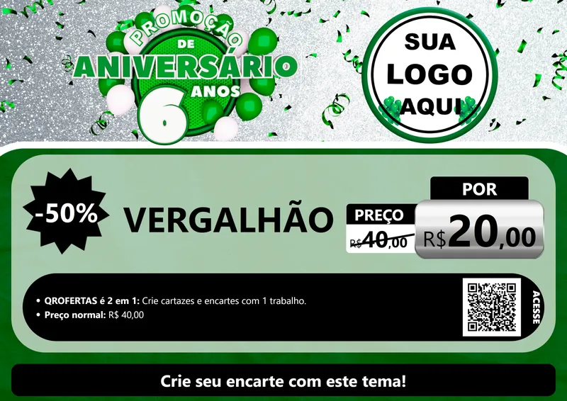 Modelo de Cartaz para Cartaz A4 Horizontal com o tema Promoção de Aniversário - 6 Anos para Ferragens